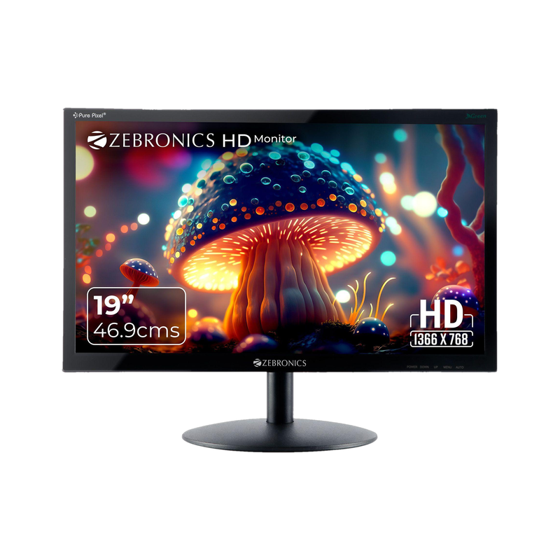 ZEBRONICS 46.99 cm (19 inch) HD LED Backlit TN Panel HDMI, VGA Input, HD 1366 x 768, 16.7M Colors, Glossy Panel, Slim Design, Wall Mountable Monitor (ZEB-V19HD LED)(Response Time: 8 ms, 60 Hz Refresh Rate)