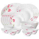 Larah by Borosil Fluted Series Diana Opalware Dinner Set | 27 Piece for Family of 6 | Microwave & Dishwasher Safe | Bone-Ash Free | Crockery Set for Dining & Gifting | Plates & Bowls | White