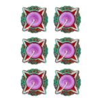 Home Genie Decorative Star-Shaped Diya Candles – Festive Wax Candles with Vibrant Red, Green & Purple Design for Diwali, Weddings, and Home Decoration Pack of 6