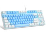 MageGee 75% Mechanical Gaming Keyboard with Blue Switch, LED Blue Backlit, 87 Keys Compact TKL Wired Computer Keyboard for Windows Laptop PC Gamer – Blue/White