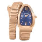 French Connection Eternelle Curve | Blue Dial with Rose Gold Case | Flexible Wrap Bracelet Strap | Crystal Accent Design | Roman Numerals Analog Watch for Women – FCN0142URGM