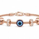 ZEVRA LUXURY Evil Eye Charm Bracelet for Women | Rose Gold Crystal Cable Bracelet | Designer Fashion Jewellery | Gift for Women & Girls