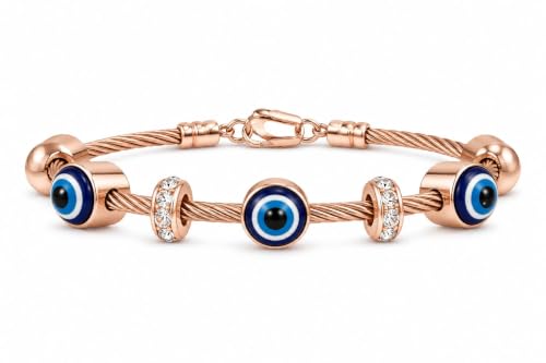 ZEVRA LUXURY Evil Eye Charm Bracelet for Women | Rose Gold Crystal Cable Bracelet | Designer Fashion Jewellery | Gift for Women & Girls
