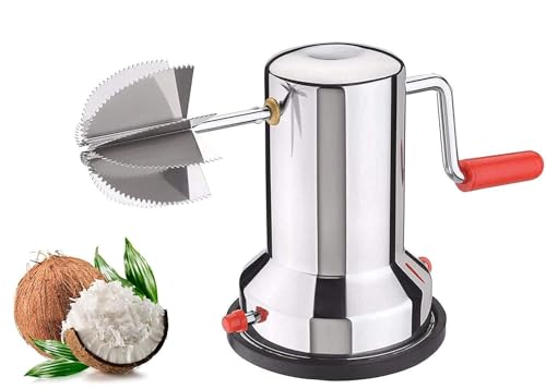 Coconut Scraper Machine with Vacuum Suction Base, Stainless Steel Manual Hand Crank Coconut Grater, Sharp Rotary Blade Nariyal Khurchni for Fresh Coconut Flakes in Home Kitchen