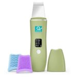 Q DEVICES Ultrasonic Facial Skin Scrubber and Blackhead Remover Machine – Deep Pore Cleaner & Face Lifting Spatula with 4 Modes, 24000/min Vibration, Silicone Covers, Rechargeable (Green)