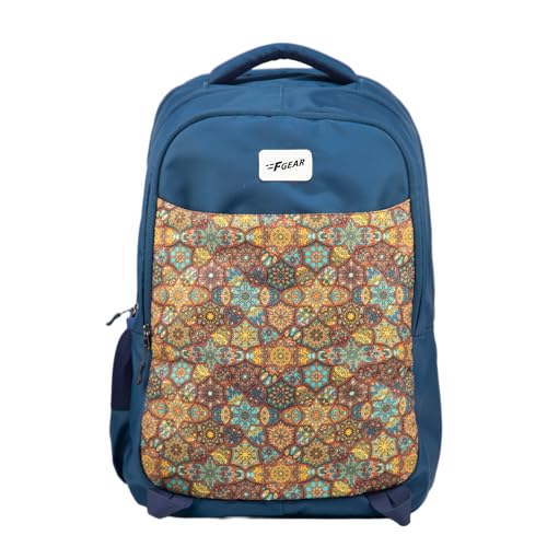 F Gear Ryto Metalle Blue 35L School Backpack with 3 Spacious Compartments, 1 Front Pocket & Side Bottle Holder, Airflow Padded Back, Lightweight & Durable Bag for School, Tuition, Travel and Work