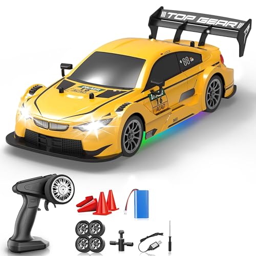 Zivvy Big Drift Racing RC Car Yellow | 2.4G Rechargeable Remote Control Drift Car with 150m Range, LED Lights & Music | High-Speed RC Racing Toy |Best Gift for Boys & Girls 2 3 4 5 6 7 8+ Years