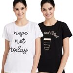 Amazon Brand – Symbol Women’s Cotton Stretch Regular Fit Round Neck Half Sleeve T-Shirt (Combo Pack of 2) (TS-1 Cont_White & Black 1_S)