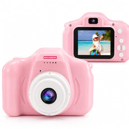 MiniExplorer Mini Camera for Kids 3.0MP 1080P HD Video Digital Camera with 2-Inch Screen, USB Rechargeable Camera for Photo, Supports 32GB SD Card, Toys for Boys & Girls 7-14 Years – Pink