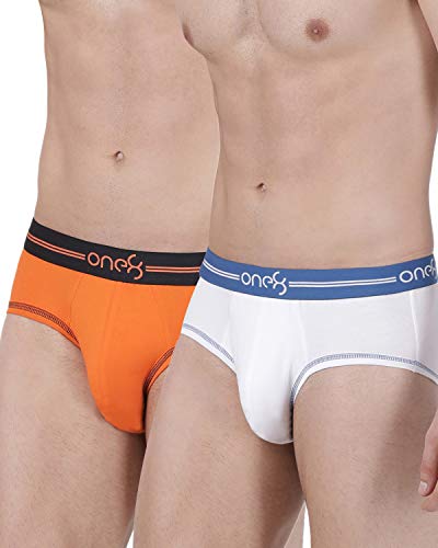 ONE8 by Virat Kohli Men’s Cotton Brief (Pack of 2) (203D-WHITE/ORANGE_White/Orange_Small_White/Orange_S)