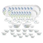 La Opala Classique Opalware Dinner Set, 53 Pcs for Family of 8, Blue Daisy