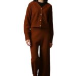 High Star Women Acrylic Knitted Regular fit High-Rise V Neck Full Sleeves Co-ord
