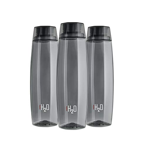 CELLO H2O Octa 1 Litre Plastic Water Bottle, Grey, Set of 3