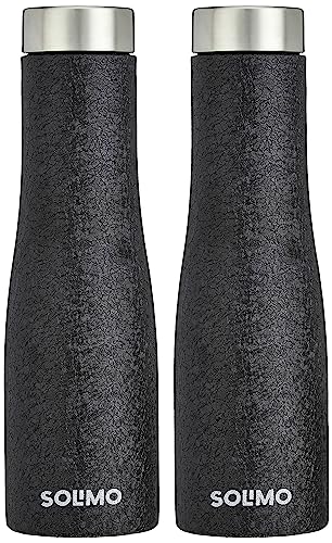 Amazon Brand – Solimo Stainless Steel Fridge Water Bottles | Set of 2 | Textured Finish | 1 L | Black