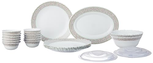 Larah by Borosil Waltz Fluted Series Opalware Dinner Set | 23 Pieces for Family of 6 | Microwave & Dishwasher Safe | Bone-Ash Free | Crockery Set for Dining & Gifting | Plates & Bowls | White