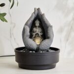 Home Centre Alpine Modern Polyresin Buddha in Palm Water Fountain – 22x27cm