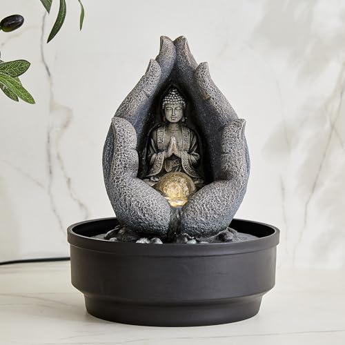 Home Centre Alpine Modern Polyresin Buddha in Palm Water Fountain – 22x27cm