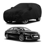 Sulfar 100% Water Resistant Car Body Cover Compatible with Mirror & Antenna Pockets for Audi A5 (Triple Stitched, Full Bottom Elastic, Black)