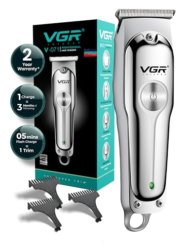 VGR V-071 Professional Beard Trimmer for Men, 2X Fast Charging, USB Type C, 120 Min Runtime, Hair Trimmer, Cordless, 3 Length Settings, 2 Year Warranty (Silver)