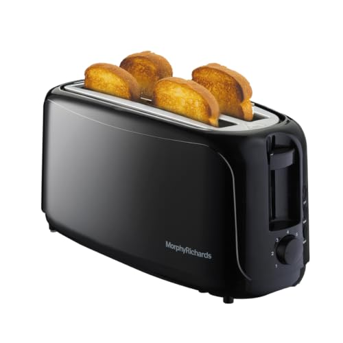 Morphy Richards AT 402 1450 Watts Pop-Up Toaster | 4-Slice Automatic Pop Up Toaster With Removable Crumb Tray | 7-Levels Browning Control | Bread Centring With Wide Bread Slots | 2-Yr Warranty【Black】