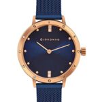 Giordano Analog Quartz Watch for Women with Round Dial, Two-Hand Display, Crystal-Studded Hour Markers and Bezel and Stainless Steel Mesh Strap – A2085