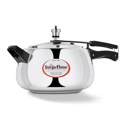 Surya Flame Stainless Steel 5 Litre Pressure Cooker with Inner Lid, Magma Gas & Induction Compatible, ISI Certified (Silver), 3-Year Doorstep Warranty