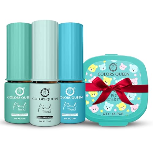 Colors Queen Nail Trend Glossy Nail Paint Combo Set of 3 with Free Nail Paint Remover Wipes – 45 pcs| Long Lasting & Vibrant Nail Paint for Women (Tranquil Aqua, Open Sky, Freeze Please, 39ml)