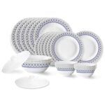 Larah by Borosil Ocean Fluted Series Opalware Dinner Set | 23 Pieces for Family of 6 | Microwave & Dishwasher Safe | Bone-Ash Free | Crockery Set for Dining & Gifting | Plates & Bowls | White