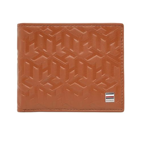 Tommy Hilfiger Men’s Passcase Wallet Elgon – Tan | Embossed Leather | Global Coin Pocket | Stylish Purse for Men