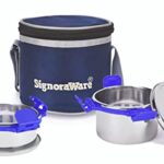 SignoraWare 500ml+350ml All Steel Executive Small Lunch Box with Bag, Food Grade BPA Free, Leak Proof and Air Tight Stainless Steel Containers, Compact and Sleek Tiffin Box (Set of 2 Violet)