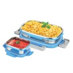 SignoraWare Quickmeal Stainless Steel Small Lunch Box | Airtight & Leakproof | Portion Control | Easy to Carry | Ideal for Office, School, Kids & Travel (650ml + 130ml | TBlue)