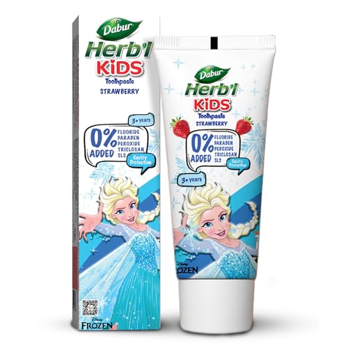 DABUR Herb’l Kids Elsa Frozen Toothpaste|3+ Years|Strawberry Flavour|80g|No added chemicals|Cavity protection|Fights germs|Strong Teeth,Healthy Gums|Natural & Safe For Kids|SLS & Flouride free
