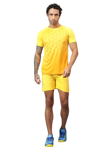 Vector X Adults Mens and Boys Football Soccer Set of Half-Sleeve Jersey with Shorts (Yellow, L)
