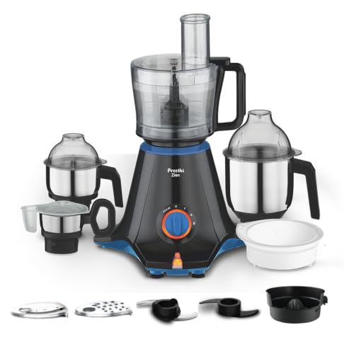 Preethi Zion MG-227 mixer grinder 750 watt Black, 4 jars – master chef food processor jar and flexi lid, Vega W5 motor with 2yr Guarantee & Lifelong Free Service, Standard