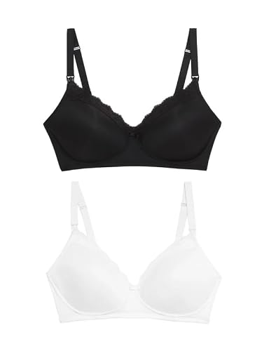 Marks & Spencer 2pk Maternity Lace Trim Nursing Bras B-G T33702BLACK/WHITE (34DD)