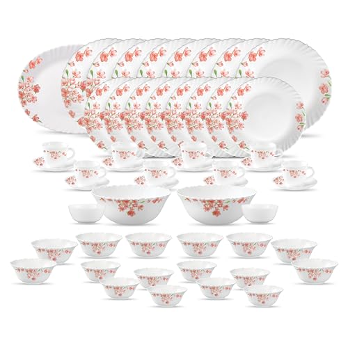 La Opala Classique Opalware Dinner Set, 53 Pcs, for Family of 8, Aster Pink