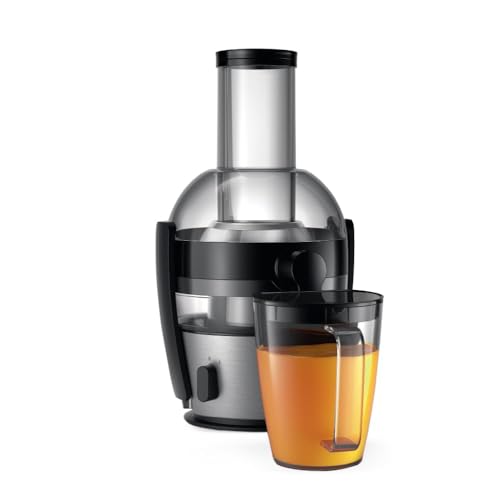 Philips Viva Collection Centrifugal Juicer HR1863/20 | 800W Power | Whole Fruit & Vegetable Juicer with XL Feeding Tube | Up to 2L Juice in One Go | QuickClean Technology | (Black/Silver)