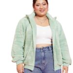 SASSAFRAS Curve Green Fur Metal Zipper Jacket