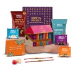 Open Secret Rakhi Set for Brother | Combo of 18 | Rakhi Gift for Brother & Bhabhi, Gift Hamper, Rakshabandhan Gifts for Sister, Dry Fruits, Assorted Chocolate Cookies with Rakhis, Card & Roli Chawal Tilak Set