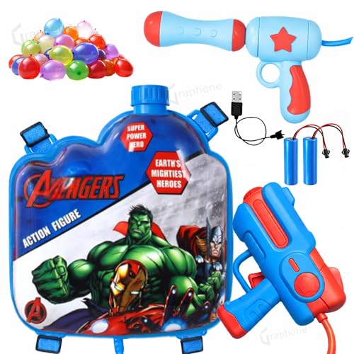 GRAPHENE Dual Gun Electric Holi Pichkari with Backpack Blue 2000ml Tank 1 Extra Battery & High Pressure Water Gun Long Range Automatic Water Blaster Summer Fun Kids Boys Girls 100 Water Balloons
