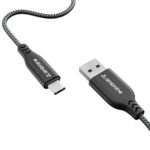 Ambrane Type C Cable 3A Fast Charging 1M Braided Cable for Iphone Smartphones, Tablets, Laptops & other Type C devices, 480Mbps Data Sync, Quick Charge 3.0 (RCT 10, Black)