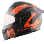 Vega Sonic Legend Full Face Riding Helmet with Dual Tone Design, Shock-Absorbing Liner, Comfortable Interior, Lightweight Shell, Aerodynamic Build, Ventilated Fit, and Modern Black Orange Styling Black Orange M