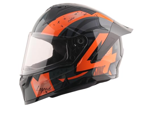 Vega Sonic Legend Full Face Riding Helmet with Dual Tone Design, Shock-Absorbing Liner, Comfortable Interior, Lightweight Shell, Aerodynamic Build, Ventilated Fit, and Modern Black Orange Styling Black Orange M