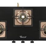 Golden Surya CXJ 32 SS Desire 3 Burner Gas Stove | Forged Brass Burners | Rose Gold Stainless Steel Body | Toughened Glass Top | Manual Ignition | ISI Certified | 18 Months Warranty