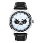 TIMEX Analog Watch for man with Blue Round Dial & Black Leather Strap Band Water Resistant Men’s Wrist Watches – TWEG19607