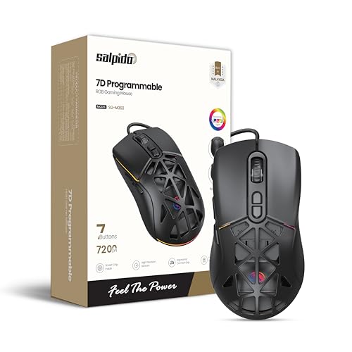 Salpido Wired RGB Gaming Mouse, 7200 DPI, Optical, Ergonomic Design, Black