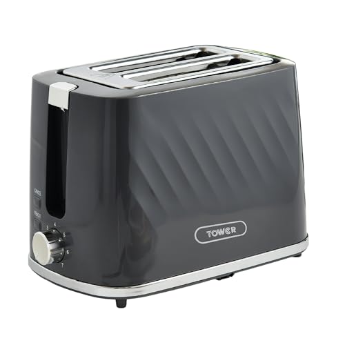 Tower Windsor 2 Slice Pop Up Toaster with Self Centring Slots, 7 Browning Levels, 800W Fast Heating, Reheat & Defrost, Auto Shut Off, Removable Crumb Tray, British Design, 2 Year Warranty