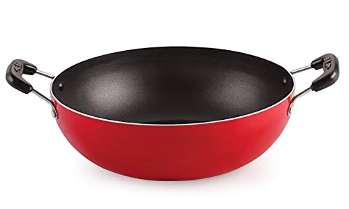 Nirlon Cooking Non-Stick Gas Stove Compatible Bottom deep Fry kadhai 18.5cm – 1.2 LTR (Compatible with All Gas & stovetops Only) – Aluminium, Red