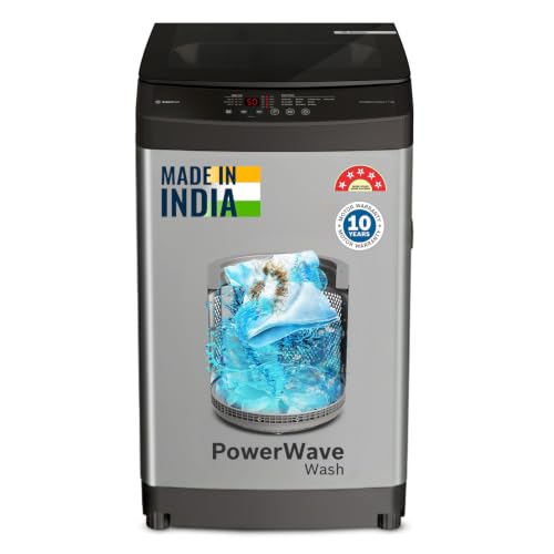 Bosch 8 kg 5 Star Fully Automatic Top Load Washing Machine,PowerWave Wash,Inbuilt Dual Lint Filter, Stainless Steel VarioDrum with 5 fin Pulsator, Flex Drain, Water Save,Dark Grey (WOE80AH0IN)