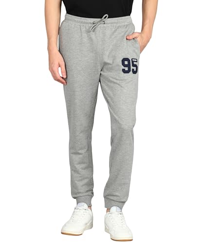 Alan Jones Clothing Men Mid Rise Cotton Blend Joggers Track Pants | French Terry | Zipper Pocket | Casual, Gym & Lounge Wear (Melange_L)